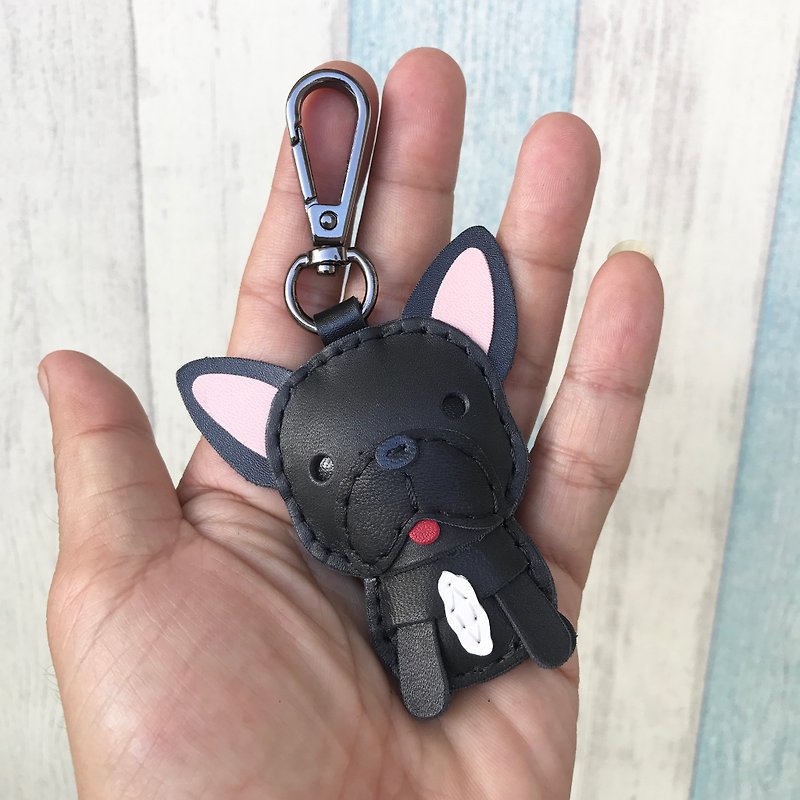 Healing small things handmade leather black cute magic bucket hand-sewn key chain small size - Keychains - Genuine Leather Black