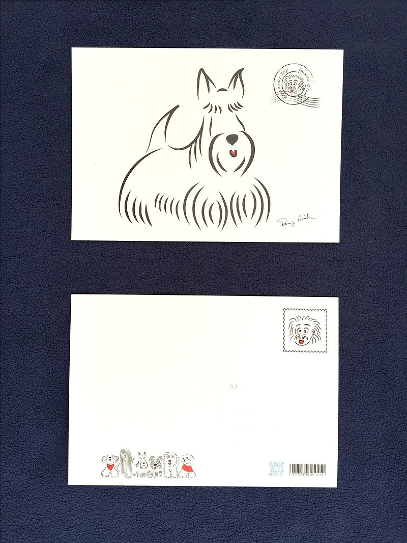 Q Family Postcard Hairy Child-Scottish Terrier - การ์ด/โปสการ์ด - กระดาษ ขาว
