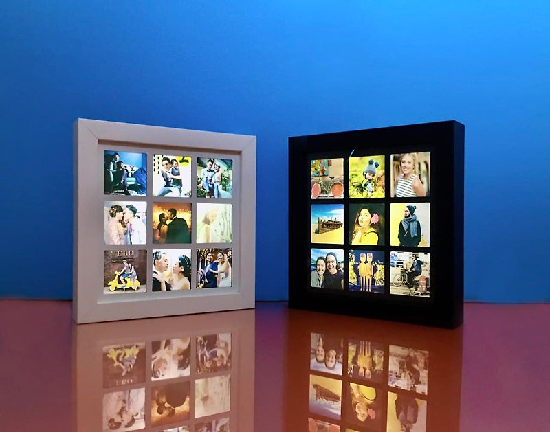 【personalized gifts】8 inch 3 X 3 Grid Memory Light Box - Lighting - Wood Black