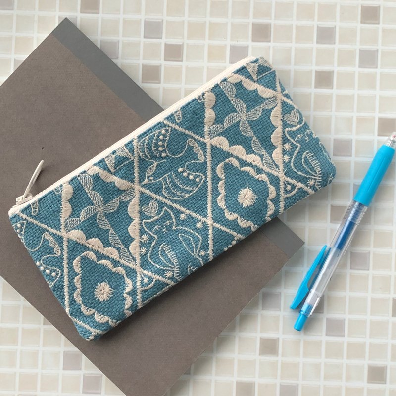 mina perhonen symphony pen case handmade pouch popular pattern blue - กล่องดินสอ/ถุงดินสอ - ผ้าฝ้าย/ผ้าลินิน สีน้ำเงิน