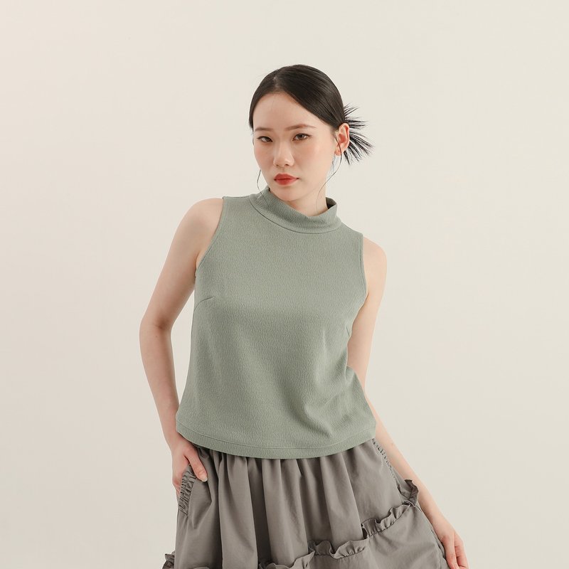 【經典原創】Image_形象立領皺褶背心_CLT012_綠 - 背心/無袖上衣 - 聚酯纖維 綠色