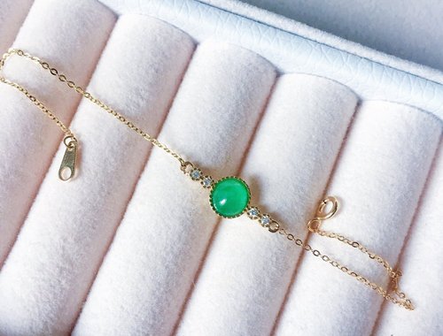 Pine St. Jewelry 松樹街輕奢珠寶 14K純金鑽石天然A貨甜陽綠翡翠緬甸手鏈