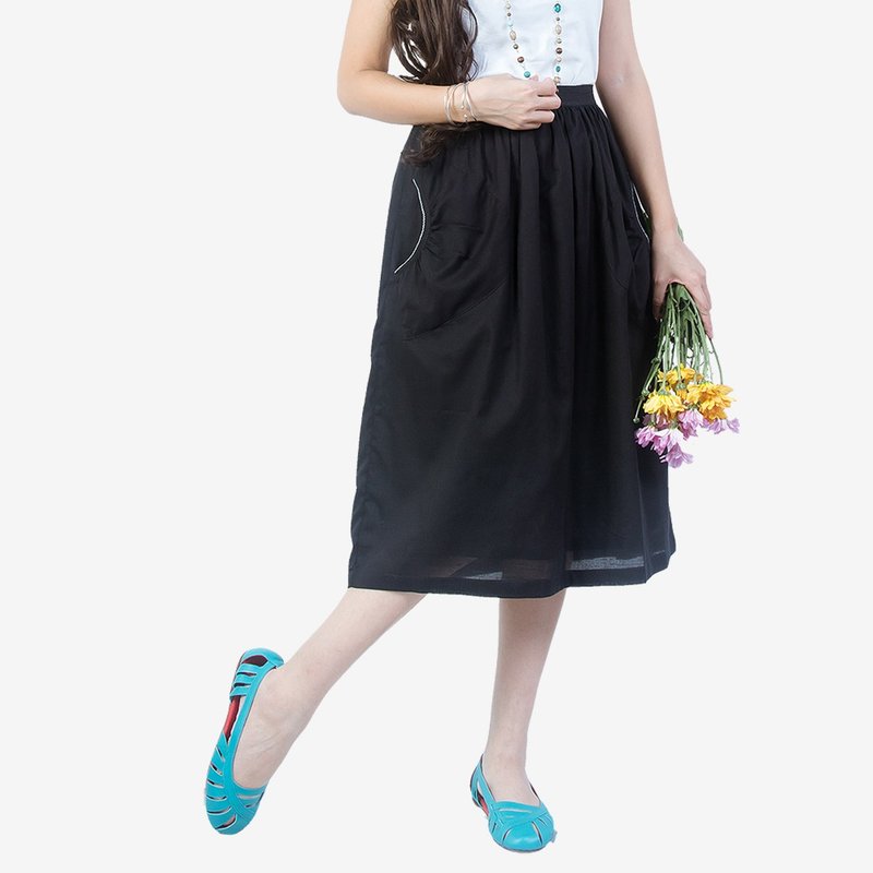 Cotton Full Skirt, Black - Skirts - Cotton & Hemp Black