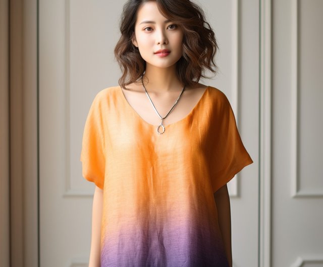 PSNY Hemp Linen Gradation Mandarin Blue Side Tuck Tunic One Piece French  Sleeve AP19 - Shop PSNY ONLINESTORE One Piece Dresses - Pinkoi