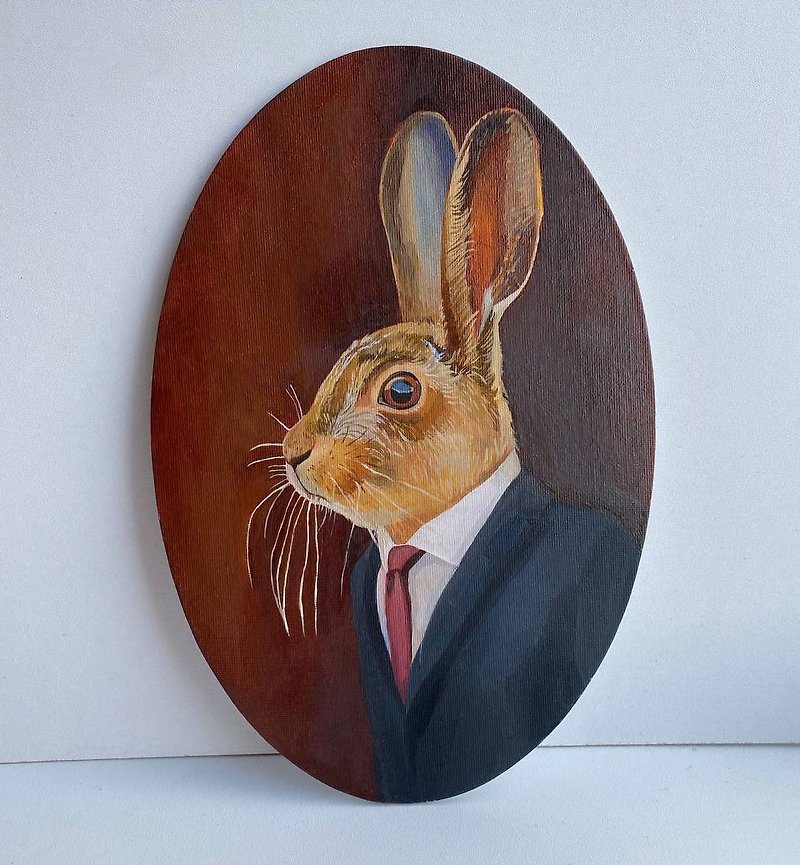 ウサギの油絵 かわいいウサギの子供部屋の装飾 - ウォールデコ・壁紙 - コットン・麻 多色