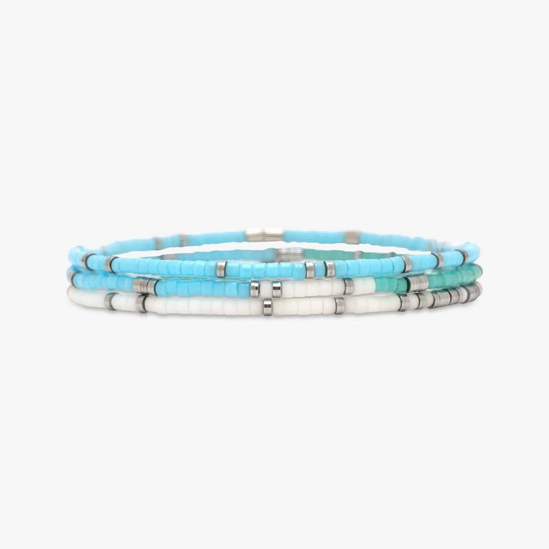 Pura Vida SEAFOAM DREAM Sea Foam Dream retractable bracelet three-piece set - สร้อยข้อมือ - วัสดุอื่นๆ สีน้ำเงิน