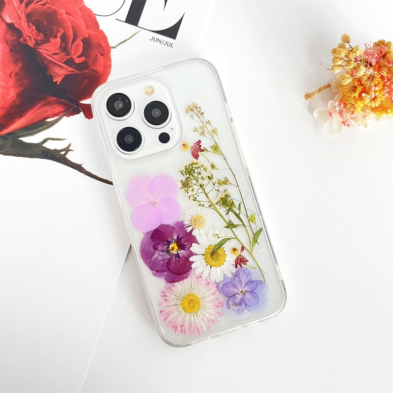 Daisies Pansies Delphinium Flowers Pressed Flower Phone Case for iPhone 16 Pro - Phone Cases - Plants & Flowers 