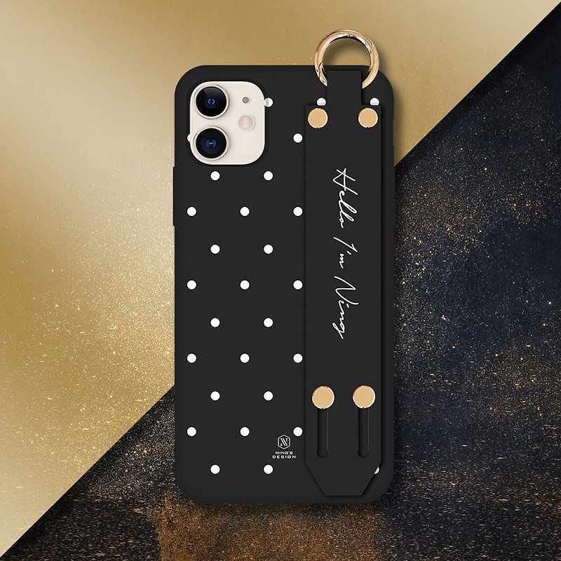 Customization-black dot dot hand strap mobile phone case iPhone7 8 X XS XR 11, etc. (please ask for Android) - Phone Accessories - Silicone Black