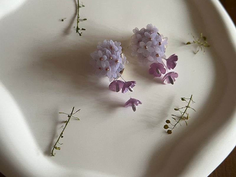 早春系列-紫藤樹下 - 耳環/耳夾 - 銅/黃銅 紫色