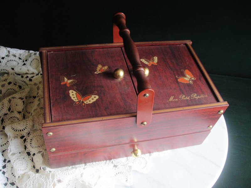 [Old Time OLD-TIME] Early second-hand Japanese imported wooden tailor sewing box - Storage - Other Materials 