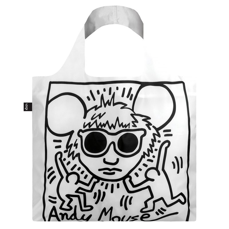 LOQI 購物袋-博物館系列 (凱斯哈林-安迪鼠 KHAM) - 側背包/斜孭袋 - 聚酯纖維 白色