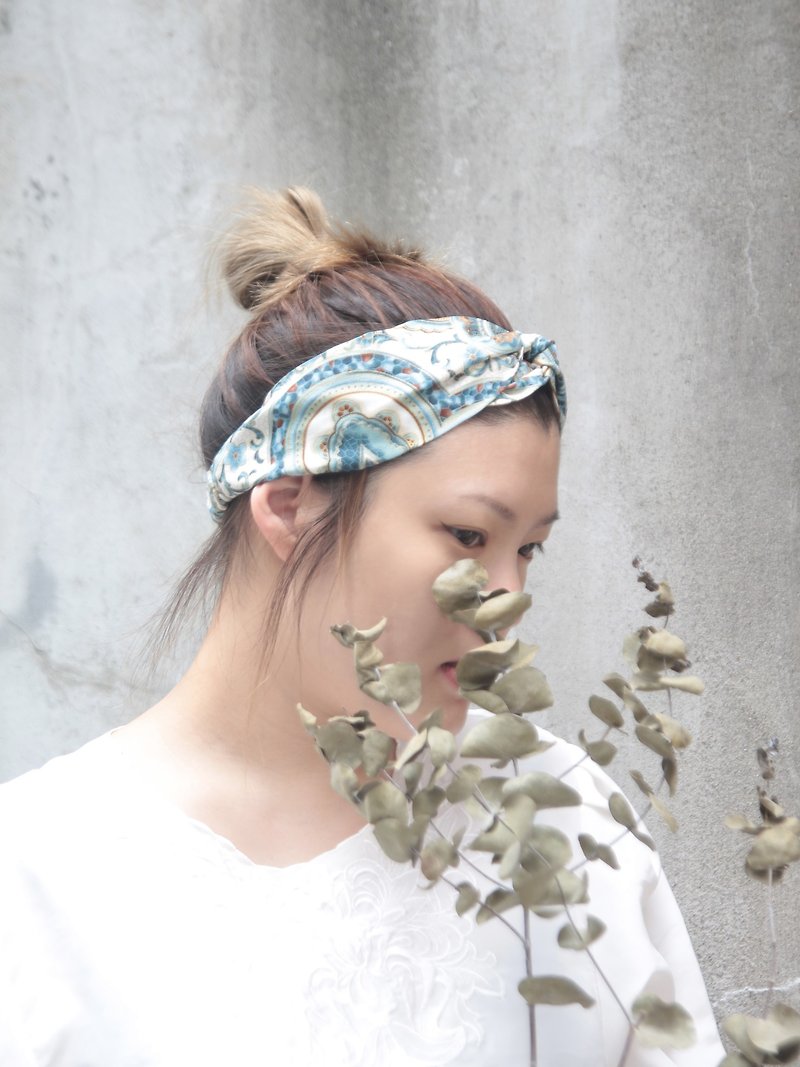 Flower of Life India Bronzing Totem American Cotton Fabric Handmade Cross Headband - Headbands - Cotton & Hemp Blue