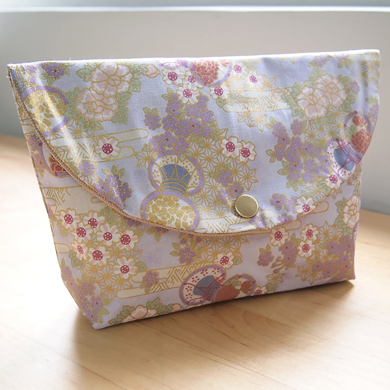 【Pink Purple Japanese】Cosmetic bag sundries bag storage kimono series - กระเป๋าเครื่องสำอาง - ผ้าฝ้าย/ผ้าลินิน 