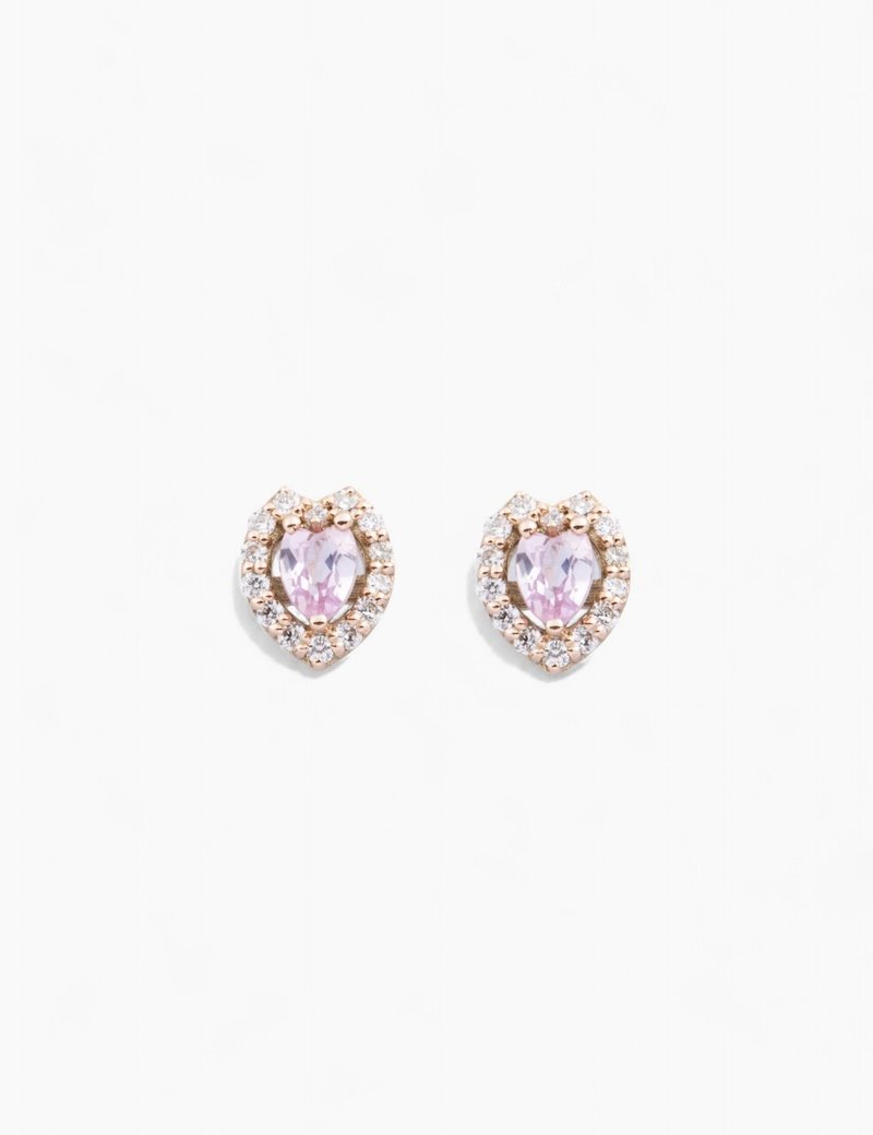 K10 Pink Gold Pink Sapphire/Diamond Earrings with Ear Cups - ต่างหู - เครื่องเพชรพลอย สึชมพู