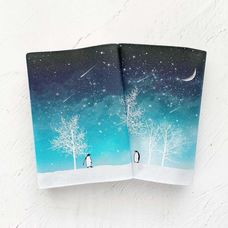 Book Cover Winter starry sky and Penguin / paperback / Fake leather / star / - Book Covers - Faux Leather Blue