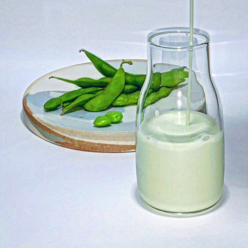 Pure handmade plant milk green jade edamame/whole ingredient almond tea [Slightly sugar: 300ML / 1L] - นม/นมถั่วเหลือง - อาหารสด สีเขียว