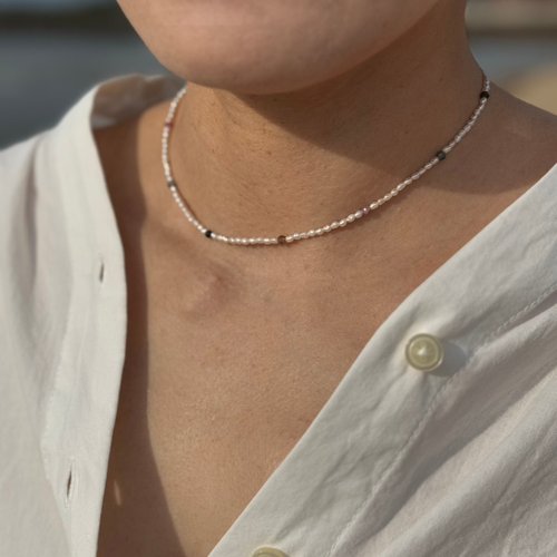 Lux Jewelry 天然石/手作輕珠寶 925銀 彩色碧璽珍珠短項鍊