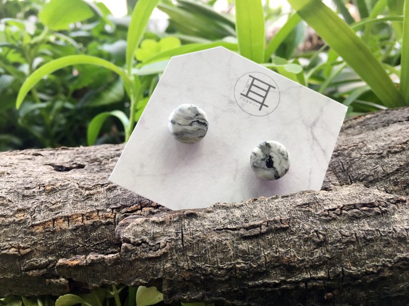 star ornaments 星飾【圓形幾何大理石耳環】黏土手工設計/飾物禮物/耳環飾品 - 耳環/耳夾/耳骨夾 - 黏土 灰色