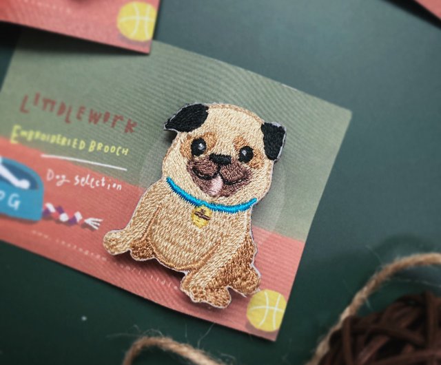 刺繍ワッペン ・ ピンバッジ | 犬シリーズ | パグ | Littdlework