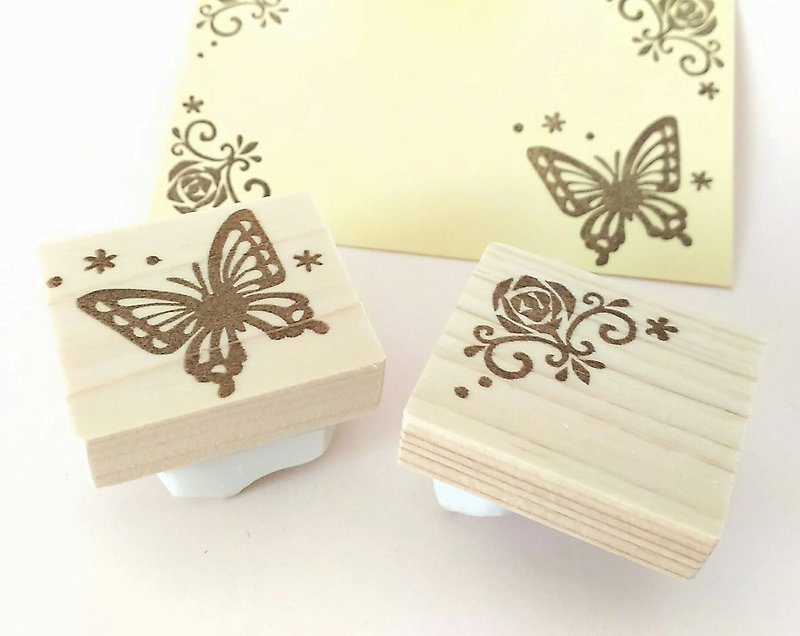 Corner decorated sticker set with butterfly and roses - Stamps & Stamp Pads - Rubber 