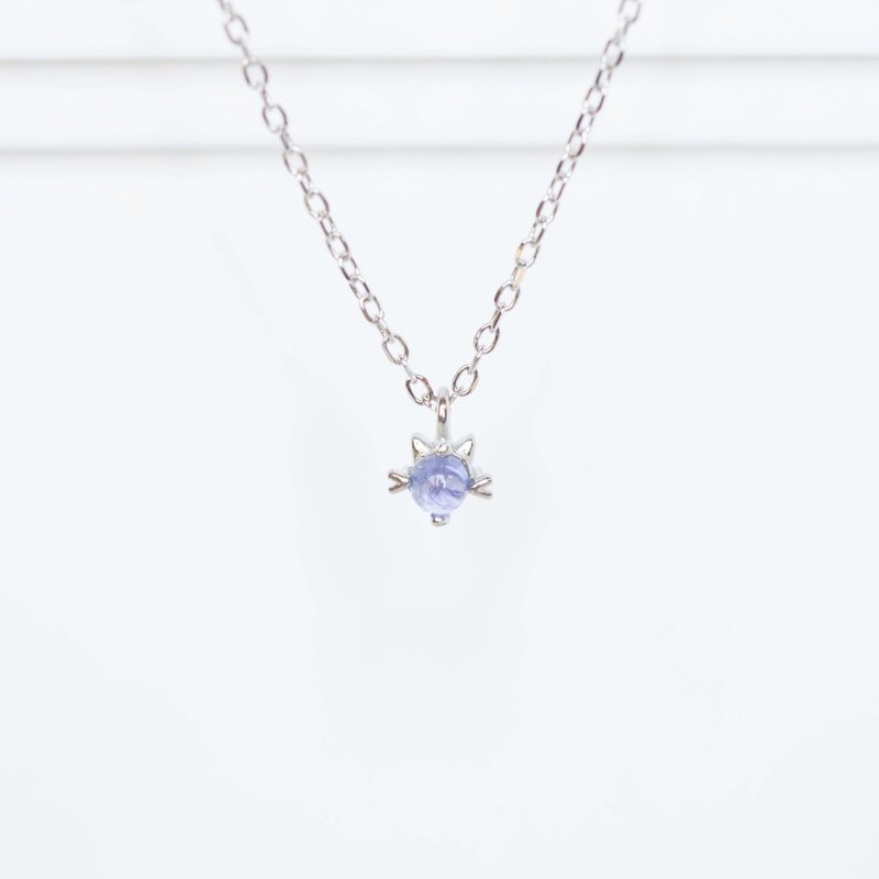 Stone 925 sterling silver cat necklace - สร้อยคอ - คริสตัล สีเงิน