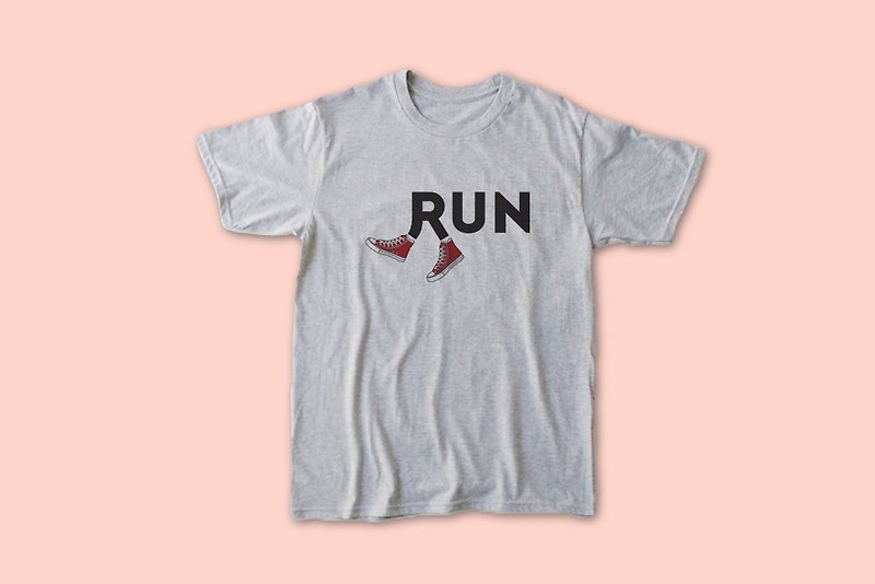 RUN-Mens/Ladies/Unisex T-shirt,Sport Grey,Athletic Tee,Gymnastic Tee,Gym Fashion - 中性衛衣/T 恤 - 棉．麻 灰色