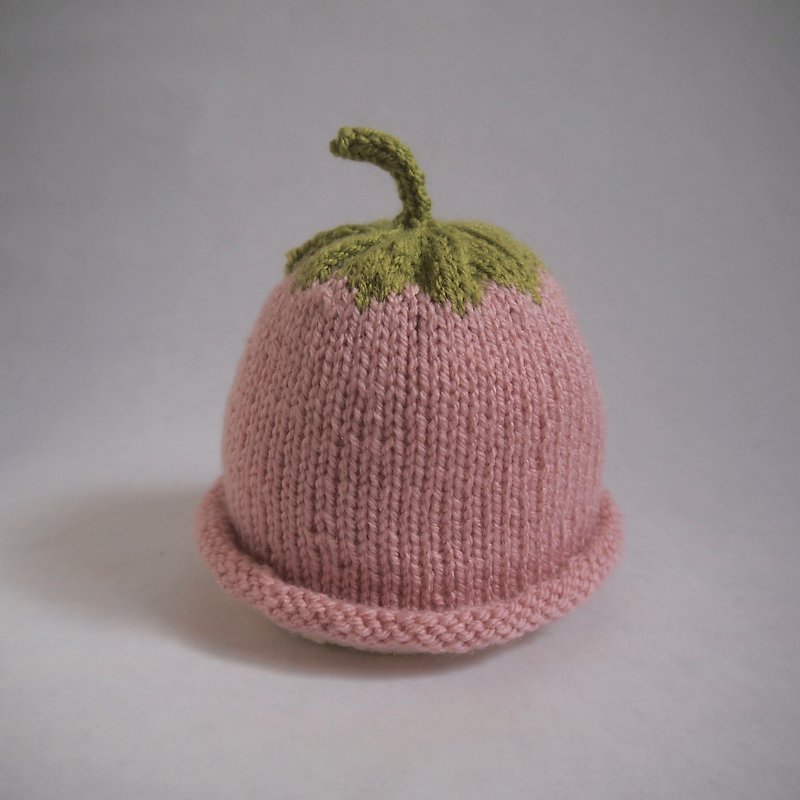 hand knit Pink strawberry beanie hat for 0-3-year-old - Hats & Caps - Acrylic Pink