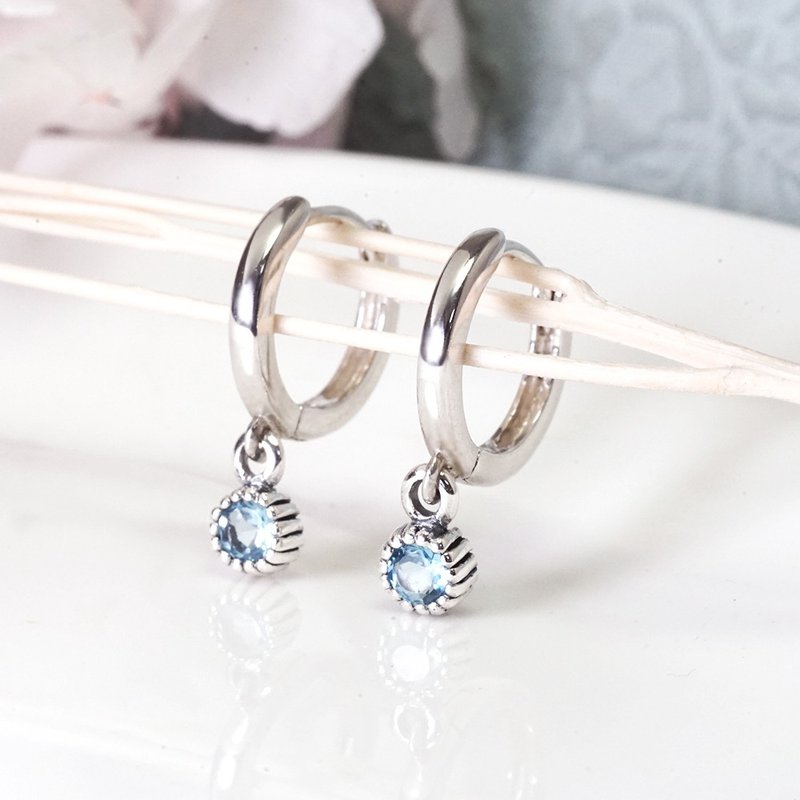 December Birthstone Swiss Blue Topaz Sterling Silver Earrings Easy Buckle Design Natural Stone Birthday Gift - Earrings & Clip-ons - Sterling Silver Blue