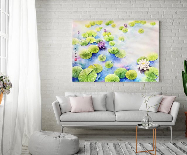 初夏睡蓮】睡蓮オリジナル水彩画|ユリの養魚池をオーダーメイド