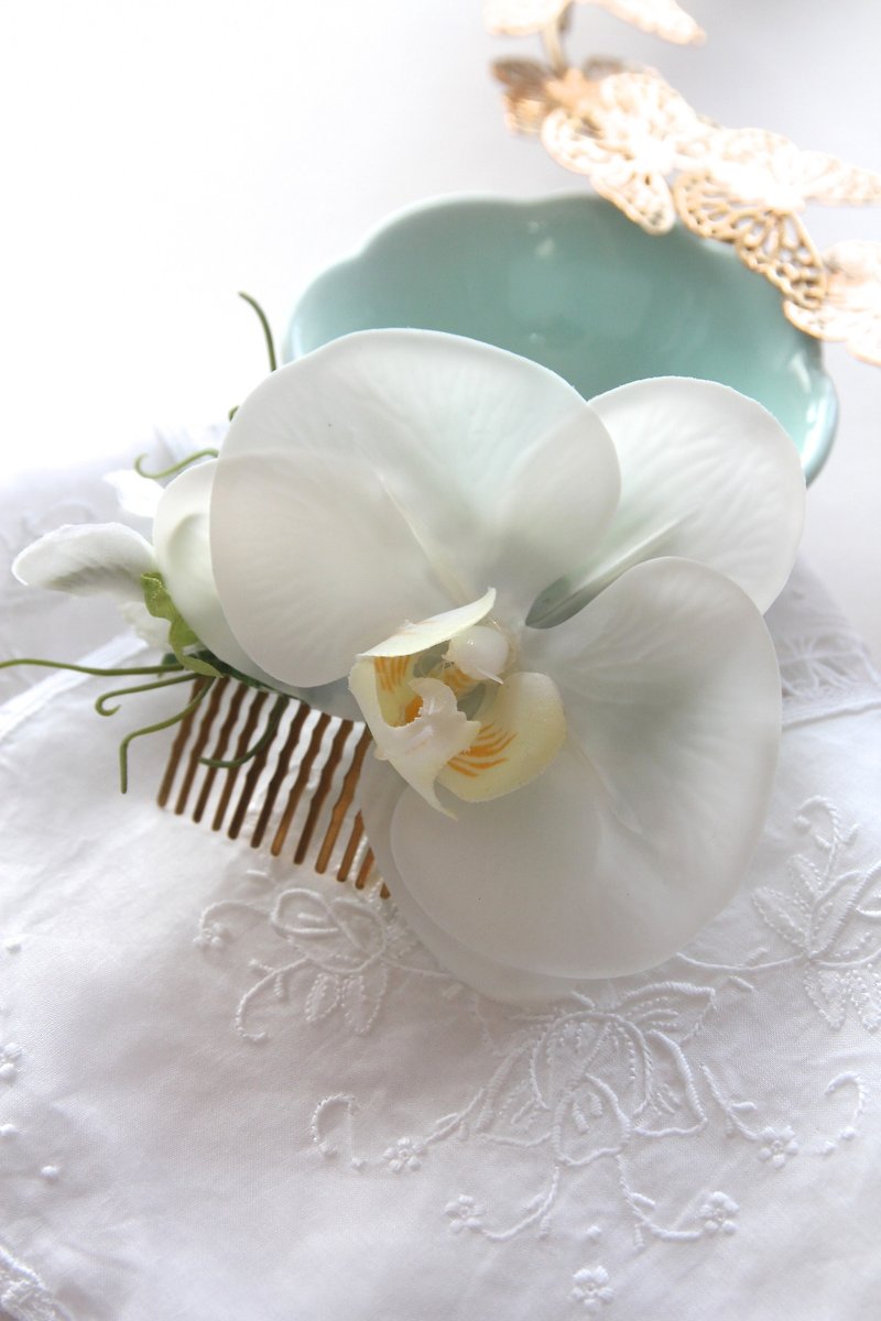 Bridal hair comb - เครื่องประดับผม - พืช/ดอกไม้ ขาว