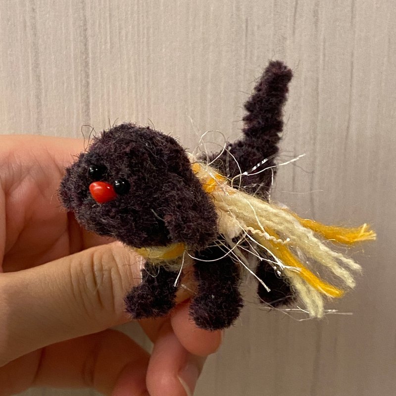 Purple black dog 6cm-hairy root twist stick handmade/dirty cute stray zoo/モールアート - Stuffed Dolls & Figurines - Other Man-Made Fibers Black