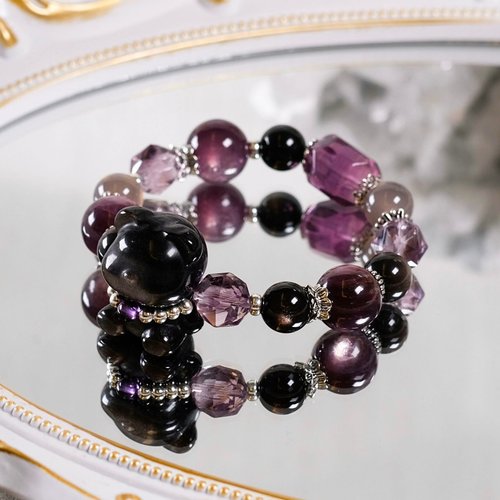 Hanhan Jewelry 銀曜石 紫鋰雲母 紫玉髓 紫水晶 螢石 小熊 手鍊 天然礦石水晶