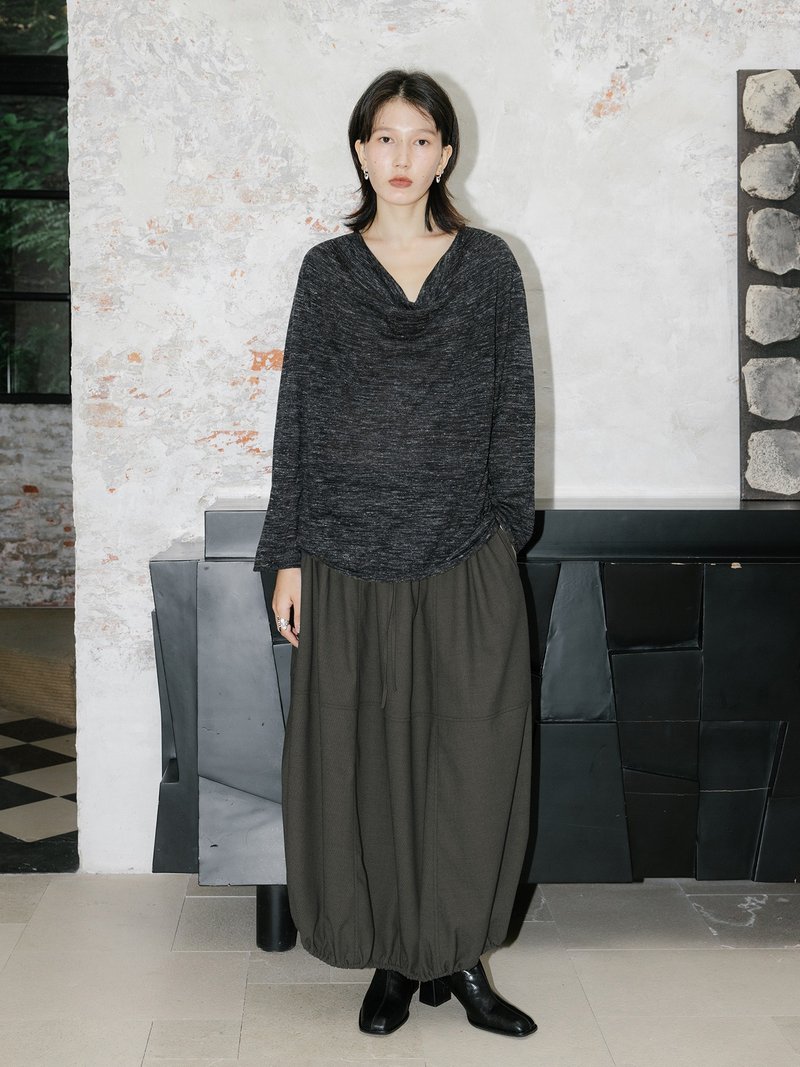 法式復古 / 蕩領毛織上衣 慵懶風毛衣 - 女毛衣/針織衫 - 其他材質 灰色