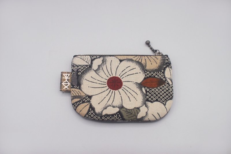 平安零錢包-日式花朵,雙面雙色,印章包 - 零錢包/小錢包 - 其他材質 灰色