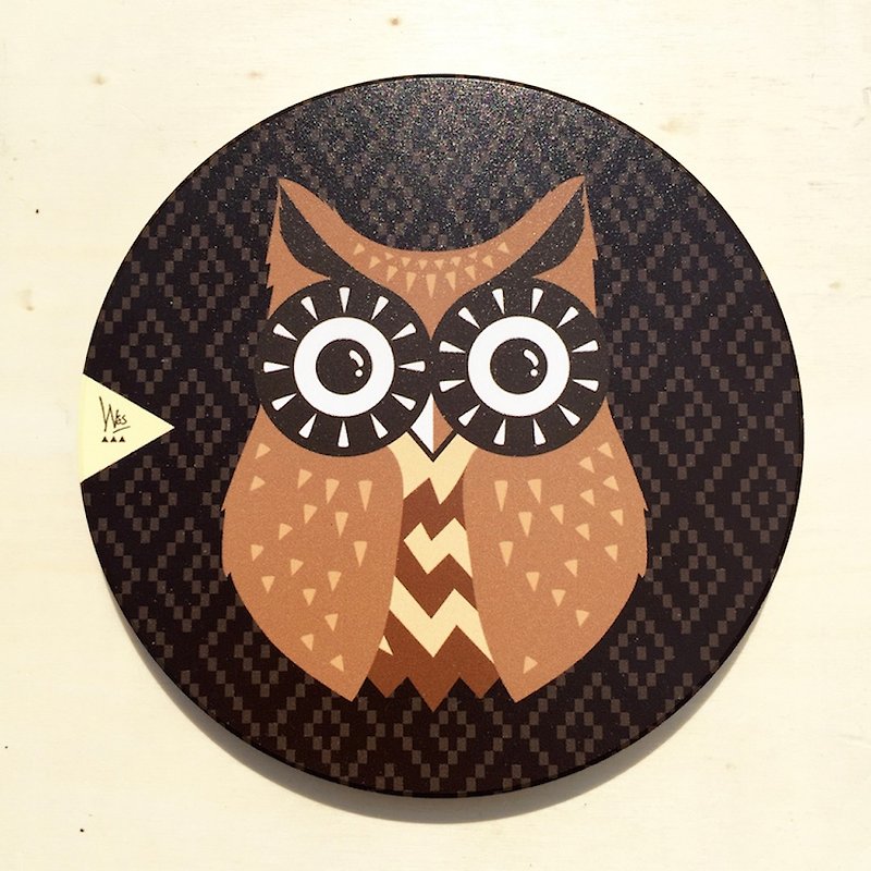 [Forest Animal Series] Q version of owl ceramic water coaster - Coasters - Pottery Brown