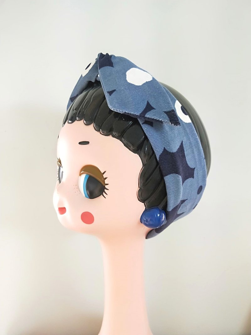 轉轉髮帶-燈心絨經典花-藍色 - 髮箍/髮帶 - 其他材質 藍色