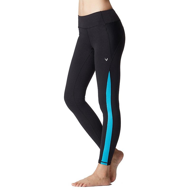 [MACACA] Hip Bottom Ankle Cropped Pants-ATE7492 Black / Sapphire - Women's Yoga Apparel - Nylon Blue