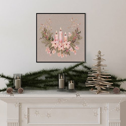 菠蘿選畫所 聖誕節的祝福－心願-療癒聖誕融燭掛畫/耶誕裝飾/玄關裝飾/聖誕禮