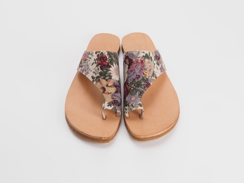 愛花涼鞋sandals- 復古日花布 - 涼鞋 - 亞麻 多色