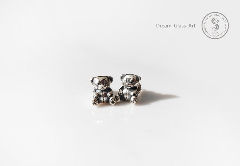 DreamGlassArt*瑪雷熊耳環-SBBB-190500-坐熊 - 耳環/耳夾 - 其他金屬 銀色