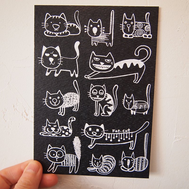 はがき-猫猫ニャー - カード・はがき - 紙 ブラック