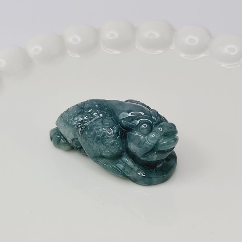 Dangerous material denim blue three-legged golden toad pendant | Natural grade A jadeite - Necklaces - Jade 