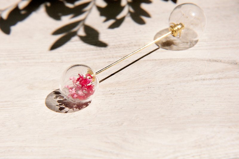 / Forest Department/ Plant Original Flavor Glass Ball Golden Brooch Pin-Red Flowers + Pink Gypsophila + Dandelion Forest - เข็มกลัด - แก้ว หลากหลายสี