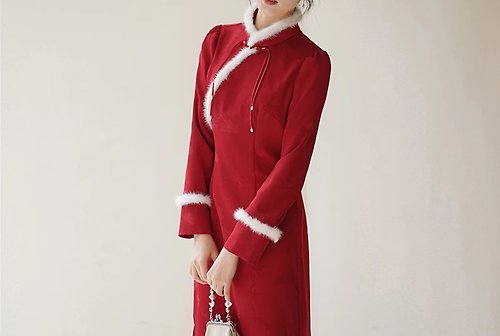 初蟬 新中式 中國風改良紅色旗袍訂婚敬酒禮服宴會拜年連衣裙洋裝