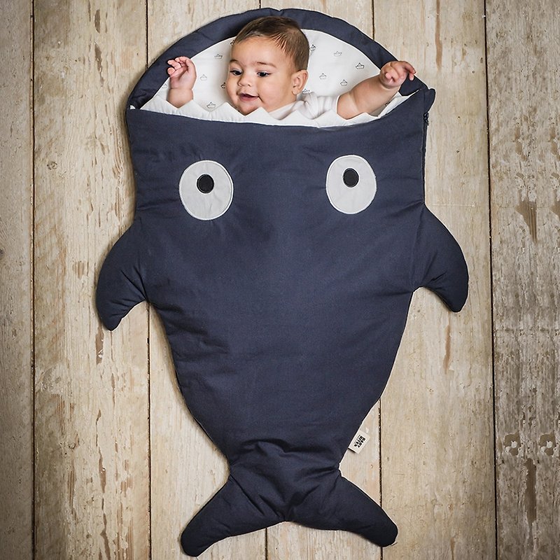 【西班牙製】鯊魚咬一口BabyBites純棉嬰幼兒多功能睡袋-輕量版 - 滿月禮物 - 棉．麻 藍色