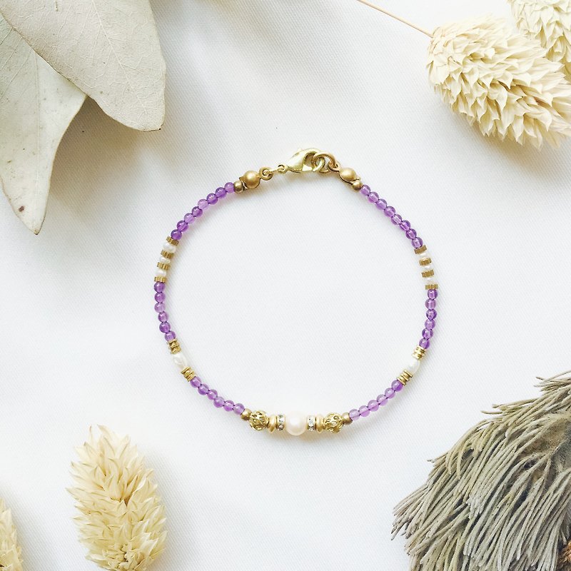 Gaia Series - Amethyst Brass Bracelet / February Birthstone - Bracelets - Gemstone Purple