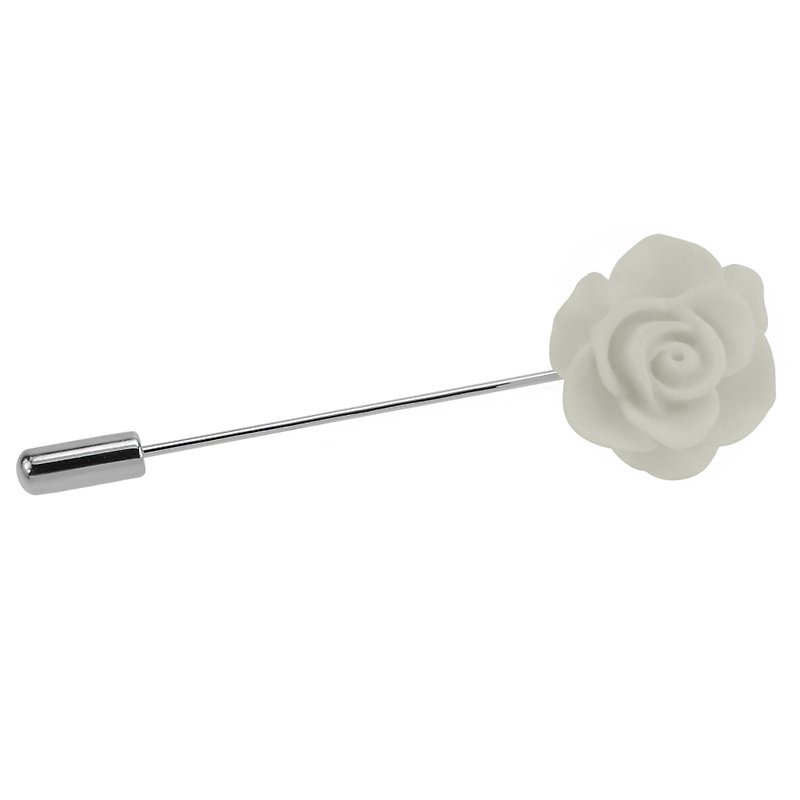 White Rose Lapel Flower Pins - เข็มกลัด - โลหะ ขาว