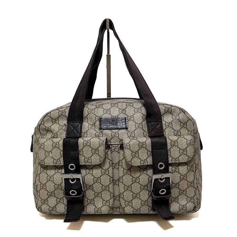 本物 GUCCI グッチ ミニボストンバッグ ハンドバッグ GGスプリーム PVC キャンバス ベージュ ブラウン 中古 - 手提包/手提袋 - 其他材質 