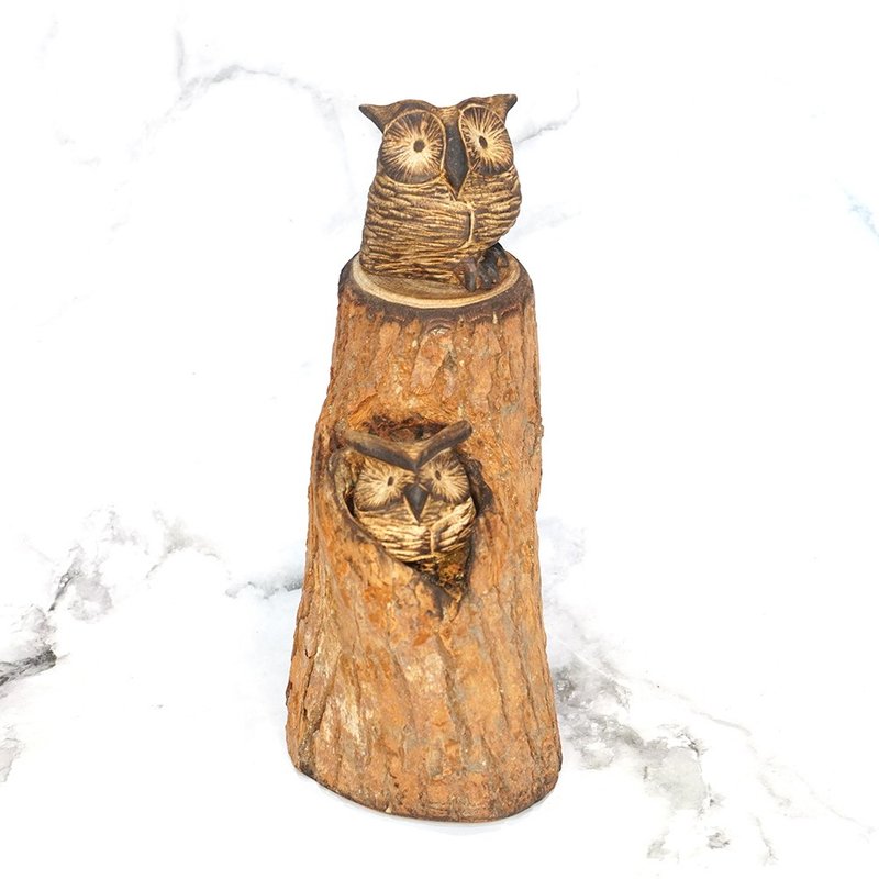 【守財雙木雕貓頭鷹】藏財樹洞×聚氣守護-郭國慶原創 - 擺飾/家飾品 - 木頭 咖啡色