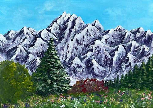 vernissage-VG-galery Summer in the mountains. White-lilac mountains. Gouache.